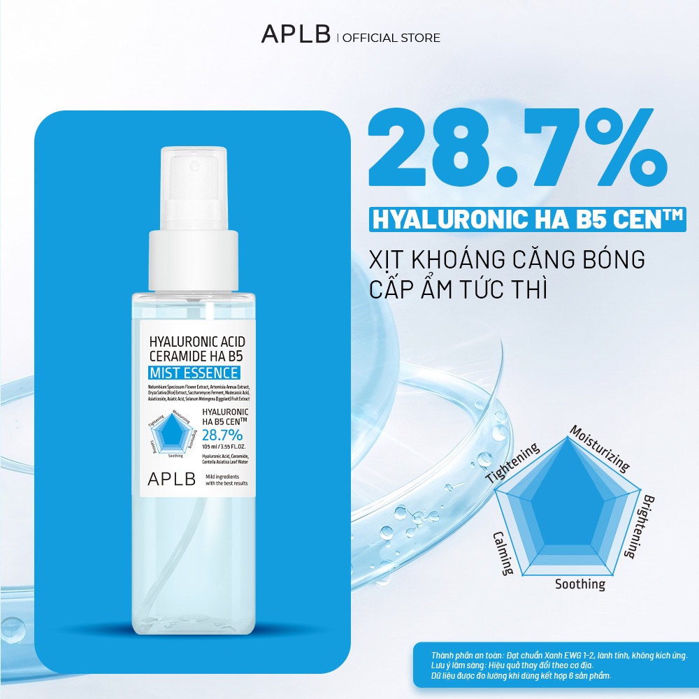 Xịt Khoáng Phục Hồi HA B5 105ml APLB Hyaluronic Acid Ceramide HA B5 Mist Essence