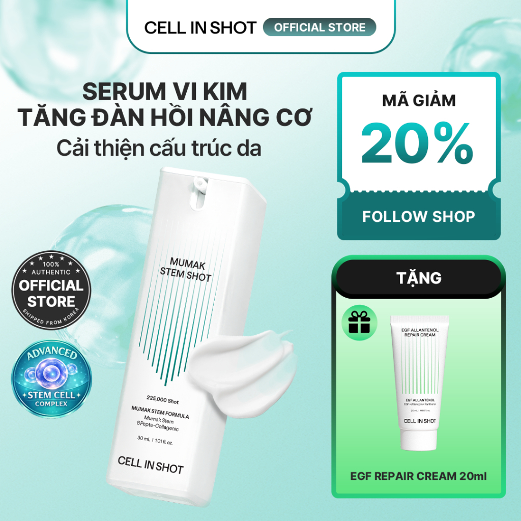 [CELL IN SHOT] Serum Tế Bào Gốc Vi Kim Mumak Stem Shot 30ml nâng cơ, chống lão hóa, giảm nếp nhăn, tăng độ đàn hồi da