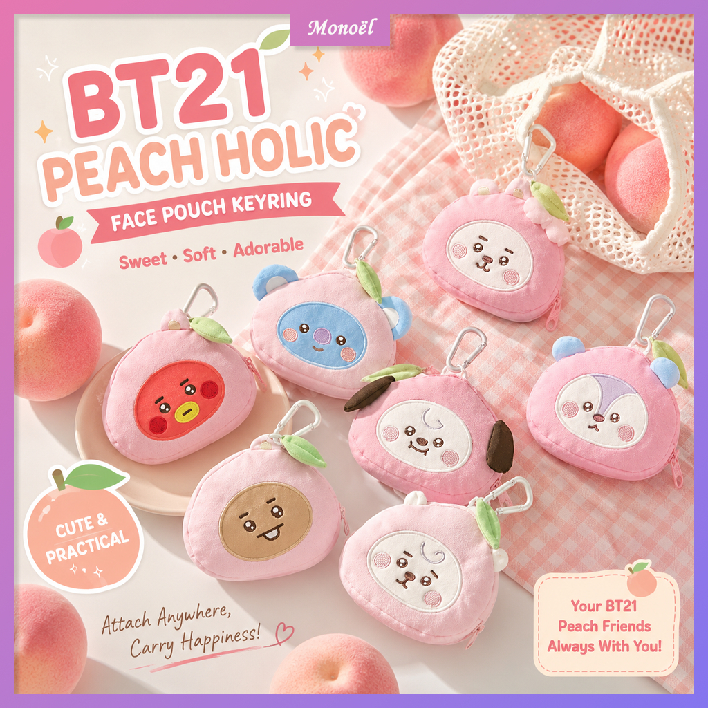 BT21 Đào Holic Mặt Túi Móc Khóa Sang Trọng Mini Đồng Xu Túi Nhân Vật Polyester Charm