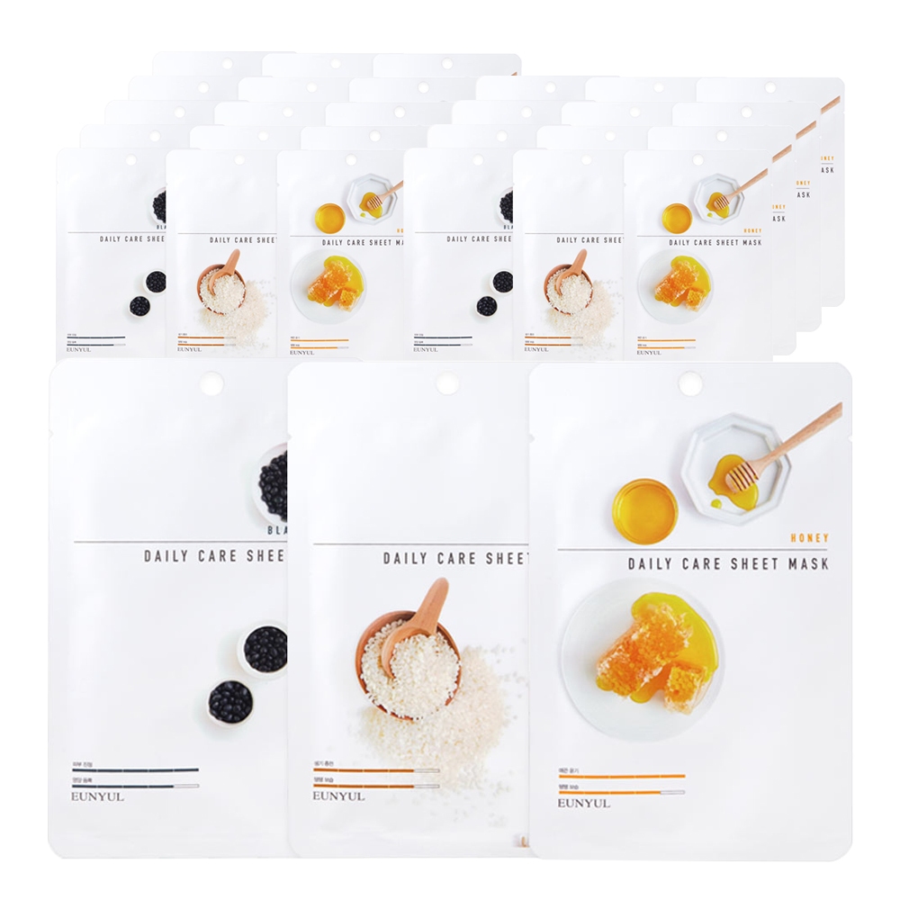 Eunyul Daily Care Sheet Mask 30 chiếc - Black Bean 10 + Rice 10 + Honey 10 Mặt nạ dưỡng ẩm cho da kh