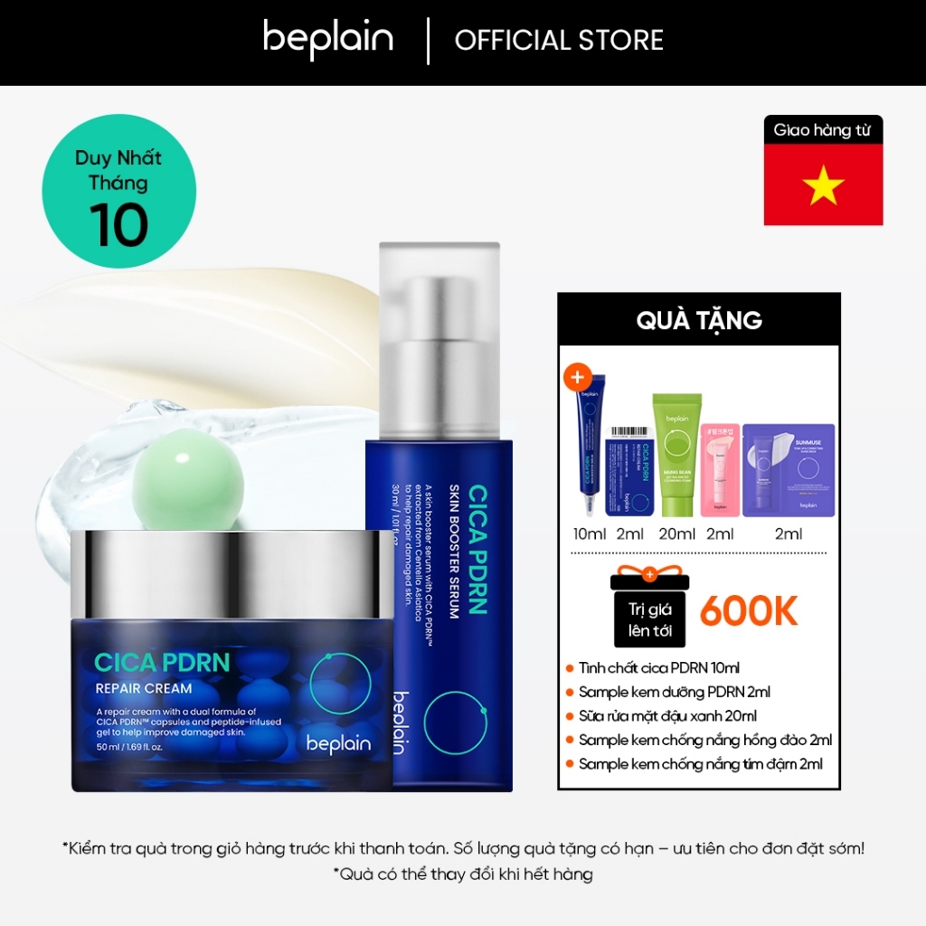 Kem dưỡng BEPLAIN PDRN Rau Má đàn hồi & trẻ hóa làn da, cấp ẩm & căng bóng Cica PDRN 50ml & Serum 30ml