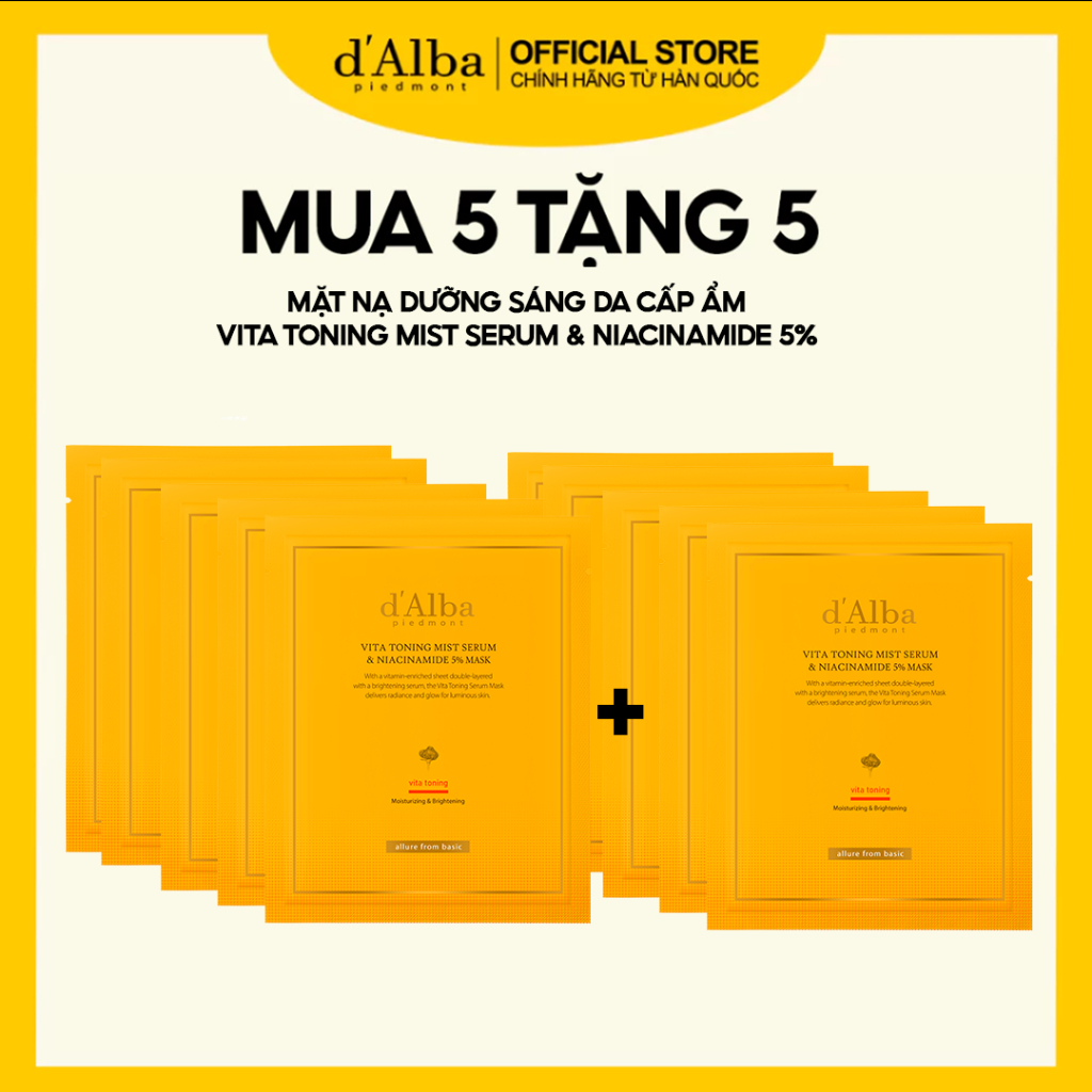 [d’Alba Official]  Mua 5 tặng 5 Mặt nạ dưỡng sáng da với Niacinamide 5% d’Alba Vita Toning Mist Seru