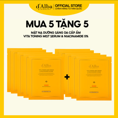 [d’Alba Official]  Mua 5 tặng 5 Mặt nạ dưỡng sáng da với Niacinamide 5% d’Alba Vita Toning Mist Serum & Mặt nạ Niacinamide 5%