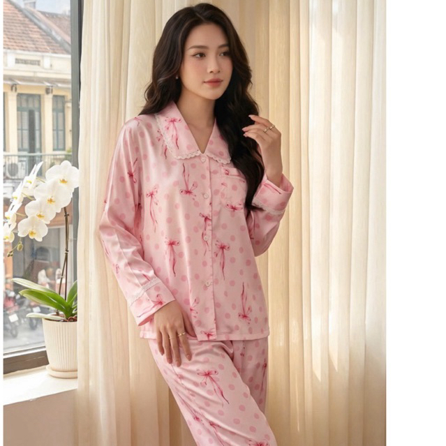 [CAO CẤP] Bộ đồ ngủ piyama nữ lụa satin mềm mát mặc nhà, Tay dài - Quần dài