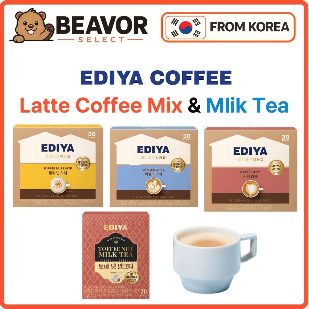 Bột trộn cà phê Latte Hàn Quốc EDIYA | Cafe Latte | Vani | Hạt bơe | Trà sữa
