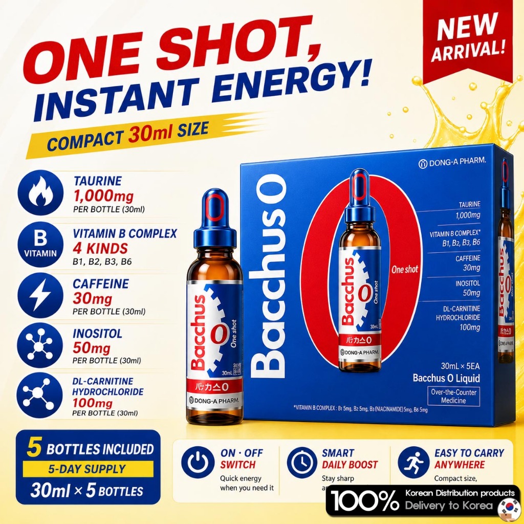 Dong-A Bacchus O Liquid 30ml x 5 Chai | Taurine 1000mg | Vitamin 4 B | Sản xuất tại Hàn Quốc