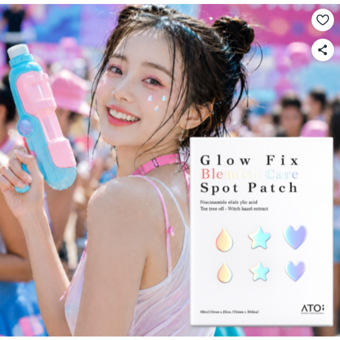 ATO Glow Fix Blemish Care Miếng dán điểm ba chiều 60 miếng vá – Star Heart Drop Acne Blemish Trouble