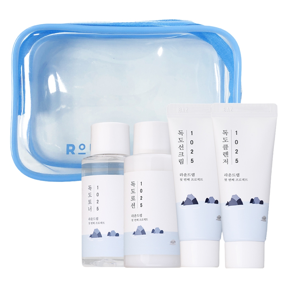 [ROUND LAB] 1025 Dokdo Travel Kit Toner Lotion Cleanser Sunscreen Pouch Set Hydrating Skincare Set S