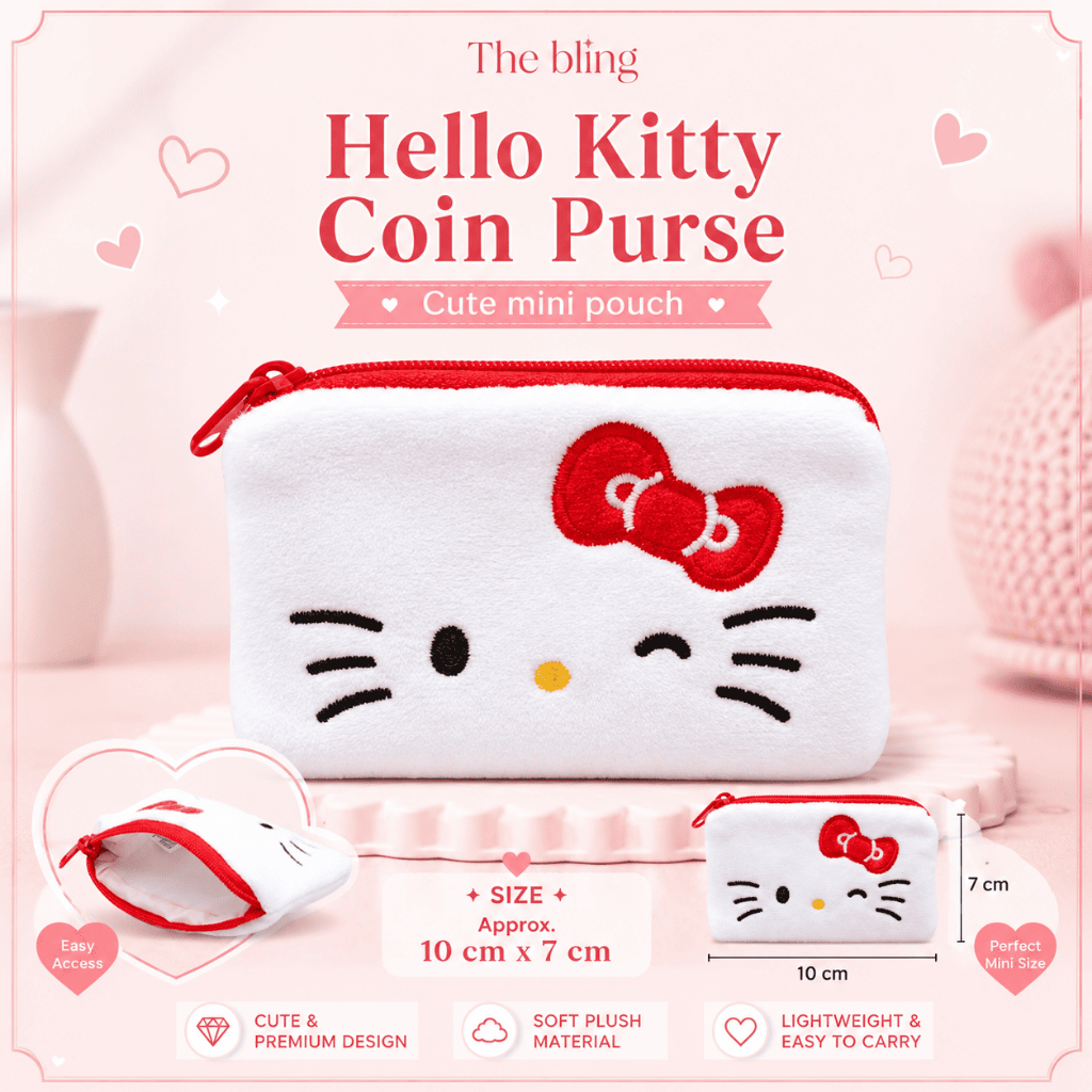[Ví đựng tiền xu phẳng Hello Kitty] Ví đựng tiền xu thêu phẳng Daiso Sanrio Hello Kitty 10x7cm 1 túi