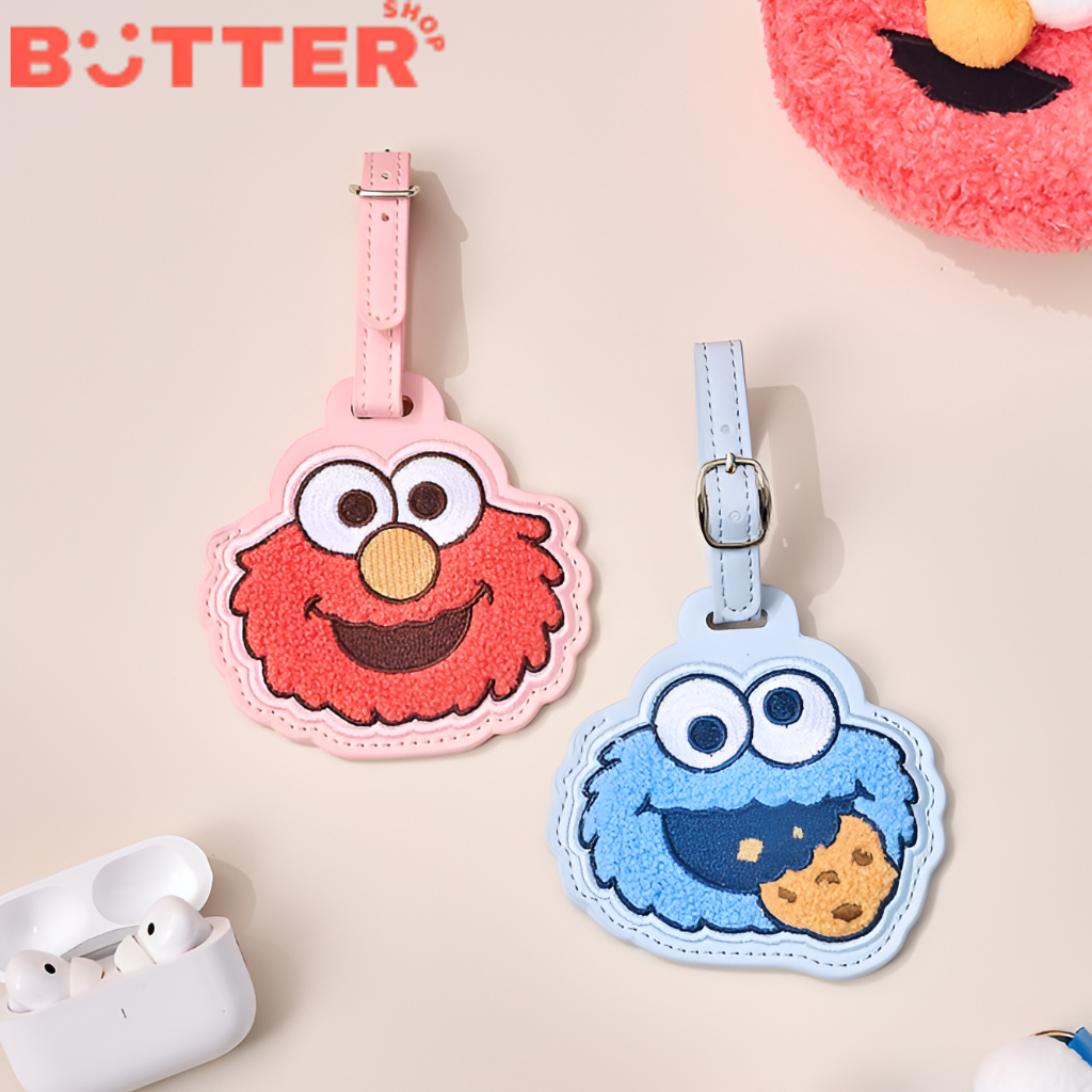 [Butter Shop] Sesame Street Elmo & Cookie Monster Bouclé Luggage Tag Thẻ hành lý Sesame Street Elmo 