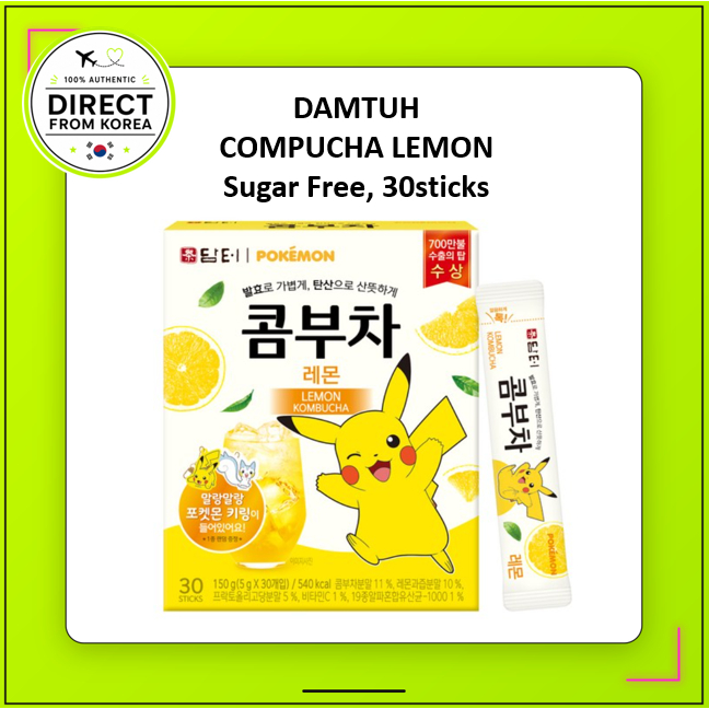 DAMTUH Lemon Kombucha 30 Que | Probiotic không đường Vitamin C | Nước uống Kombucha Hàn Quốc kèm móc