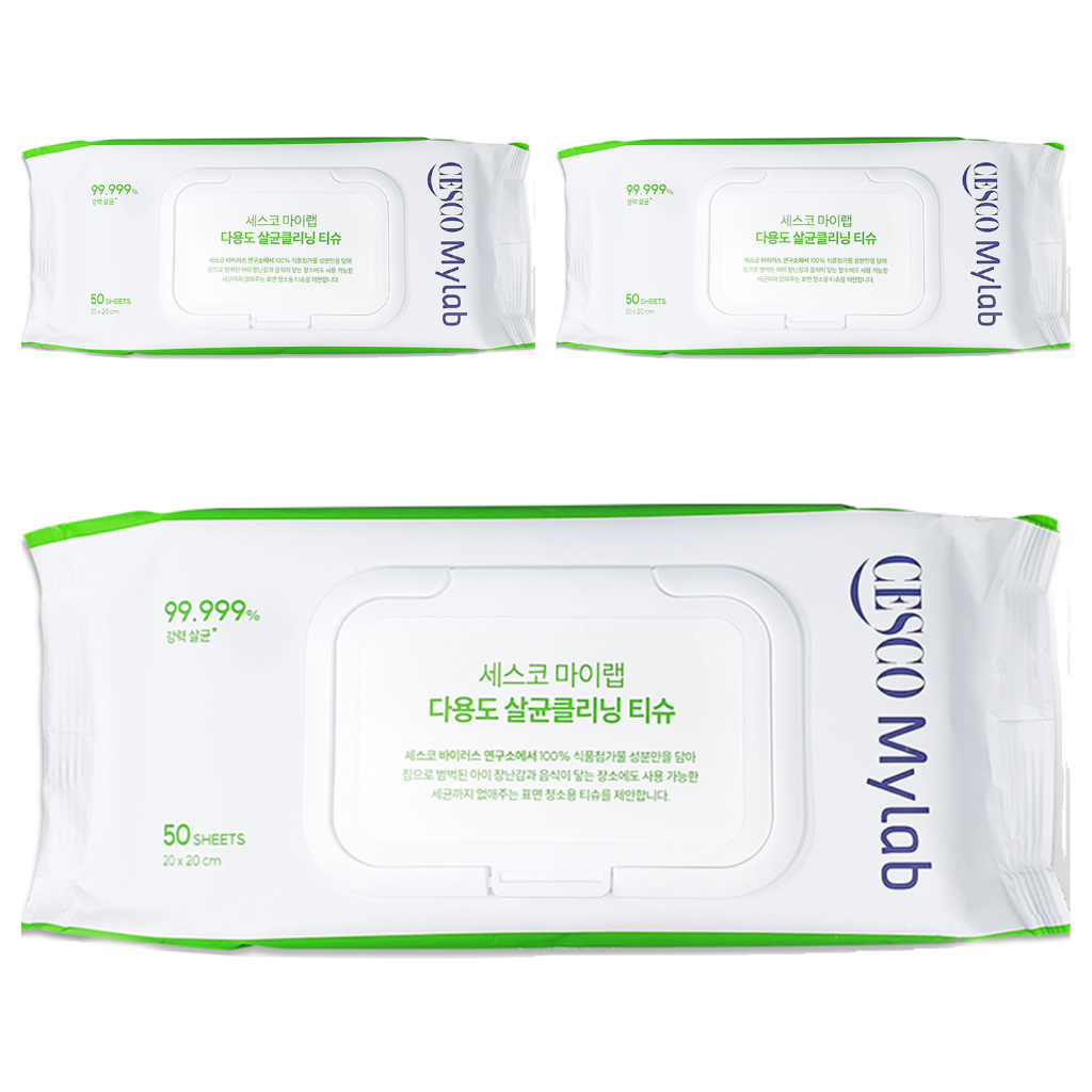 Khăn lau khử trùng đa bề mặt CESCO MyLab 20x20cm 50 tờ 3 gói Khăn lau gia đình