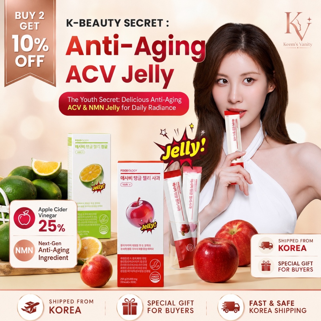 Kẹo Dẻo Giấm Táo Foodology ACV Tangled Jelly NMN 10 Thanh Vị Táo Đào Tắc Xanh K-Beauty Giảm Cân Đẹp 