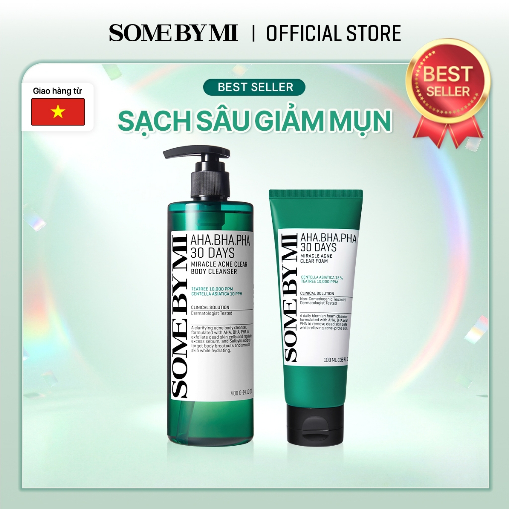 Set sữa rửa mặt và sữa tắm làm sạch sâu Some By Mi Miracle Acne Clear Foam & Body Cleanser