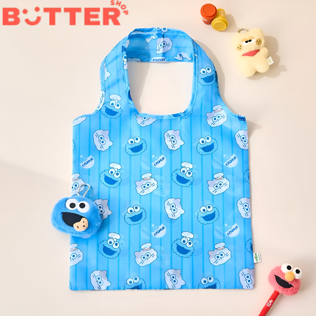 [Butter Shop] Cookie Monster X Milk Cat Market Bag M + Pouch Set Bộ túi chợ mèo sữa Cookie Monster X