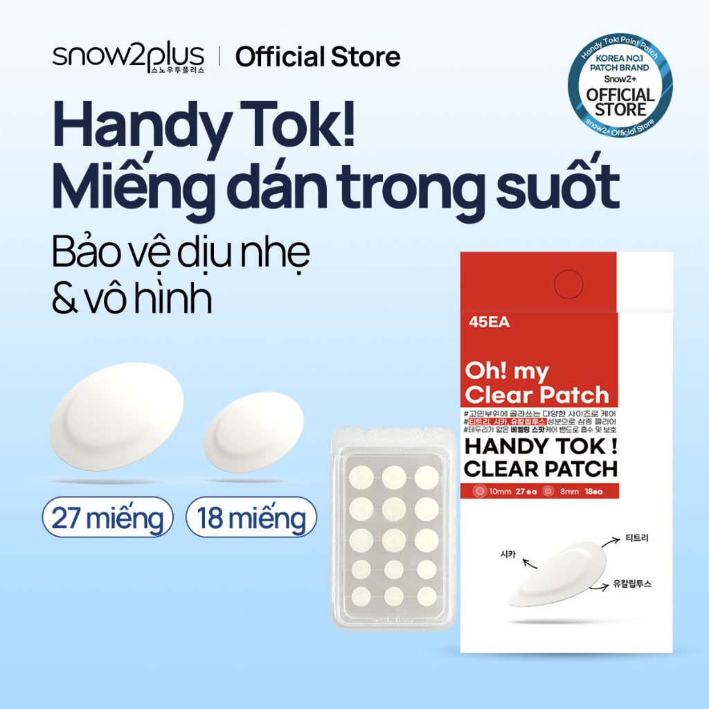 [Snow2 + Official] Tok tiện dụng! Miếng dán trong suốt / Miếng dán phục hồi làm trắng mụn trứng cá / Gói chăm sóc mụn trứng cá Hàn Quốc / Miếng dán mụn trứng cá (45 miếng dán)