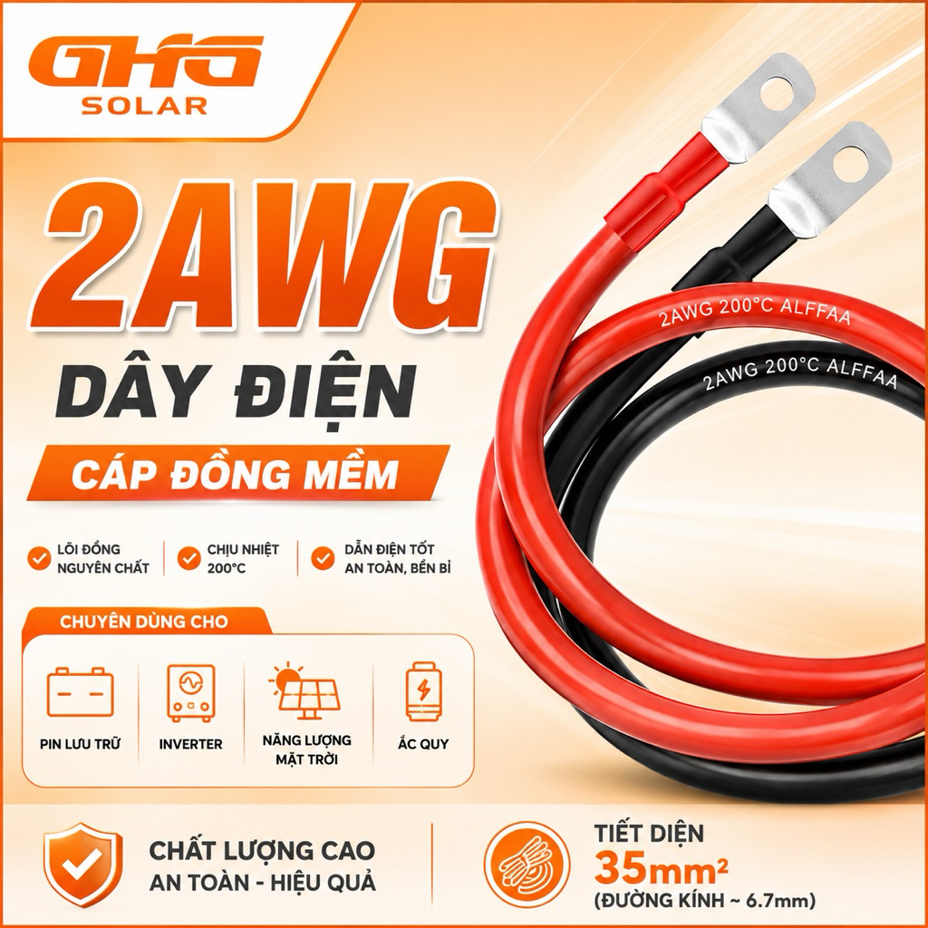 Dây điện silicon 2AWG siêu mềm| Dây nối bình acquy, pin lithium 2AWG