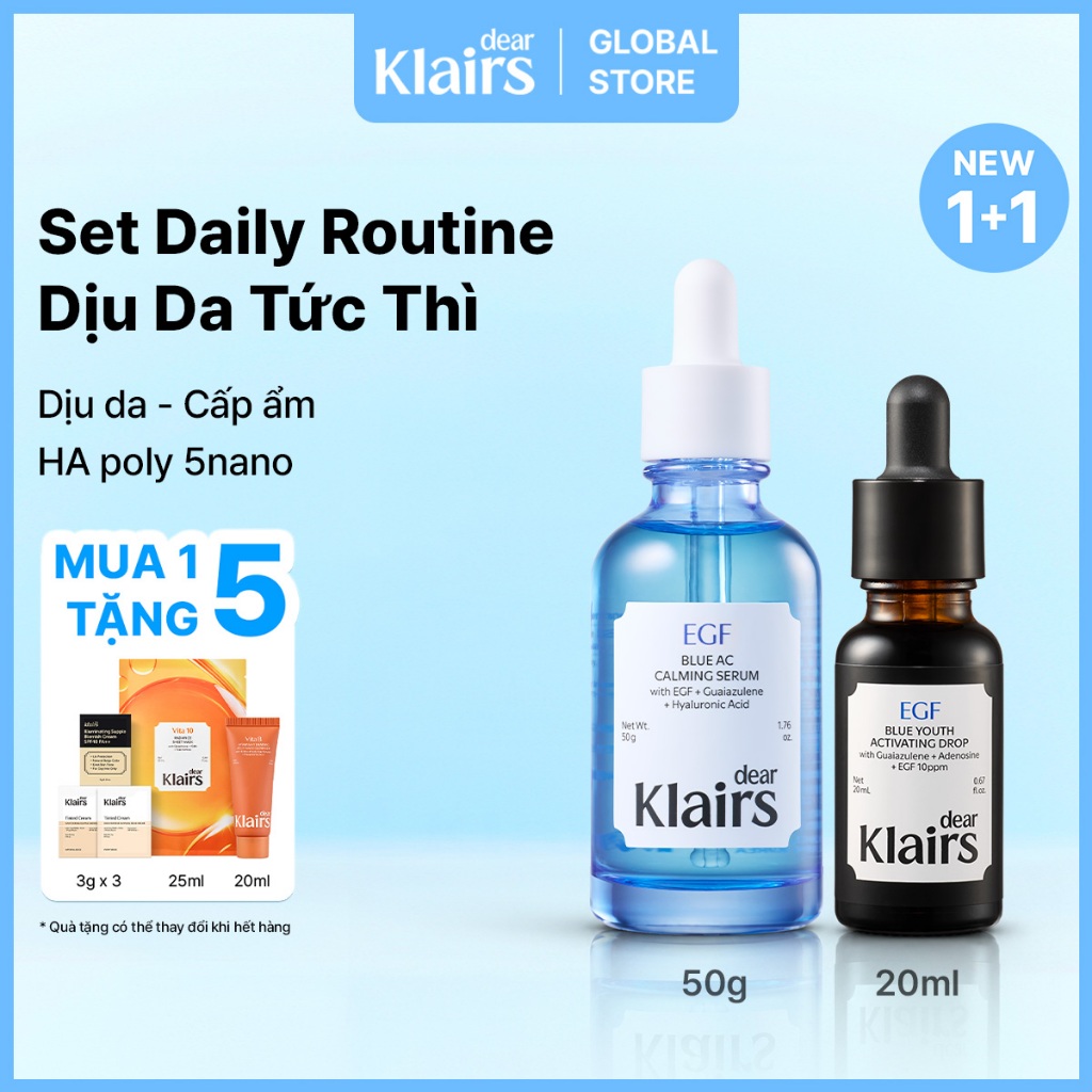 [DIEPLE LIVE] [Klairs] Nước Xanh EGF 10mL + EGF Blue AC Calming Serum 50ML
