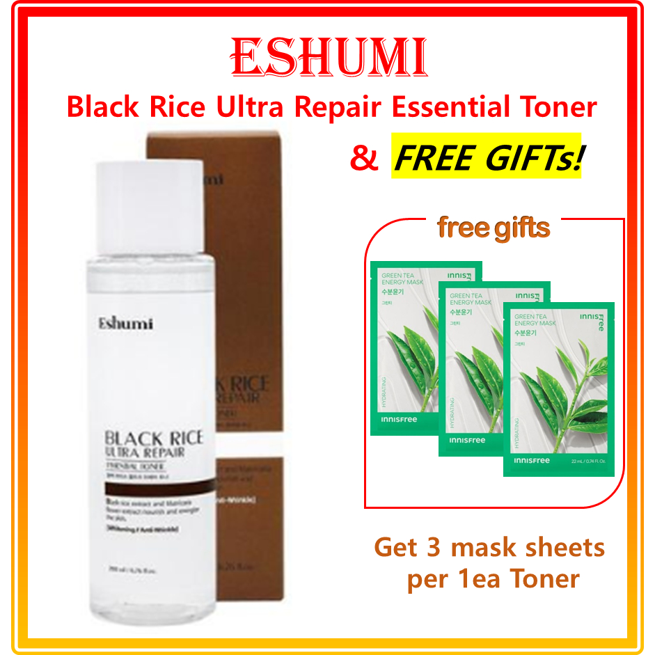 Eshumi black rice ultra repair essential toner quà tặng miễn phí (Serum hạt giống innisfree 15ml & r