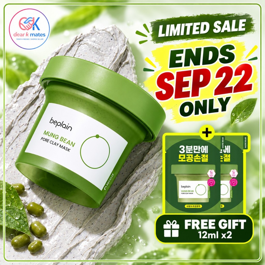 [HOT] beplain Mung Bean Pore Clay Pack 120ml + Mini Pack 12ml x 2 | Mặt nạ đất sét Hàn Quốc