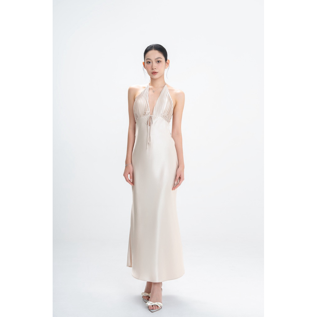 Lesilk Studio | Eden Dress | Váy Lụa Yếm Ngực Xếp Ly | Có Mút Ngực