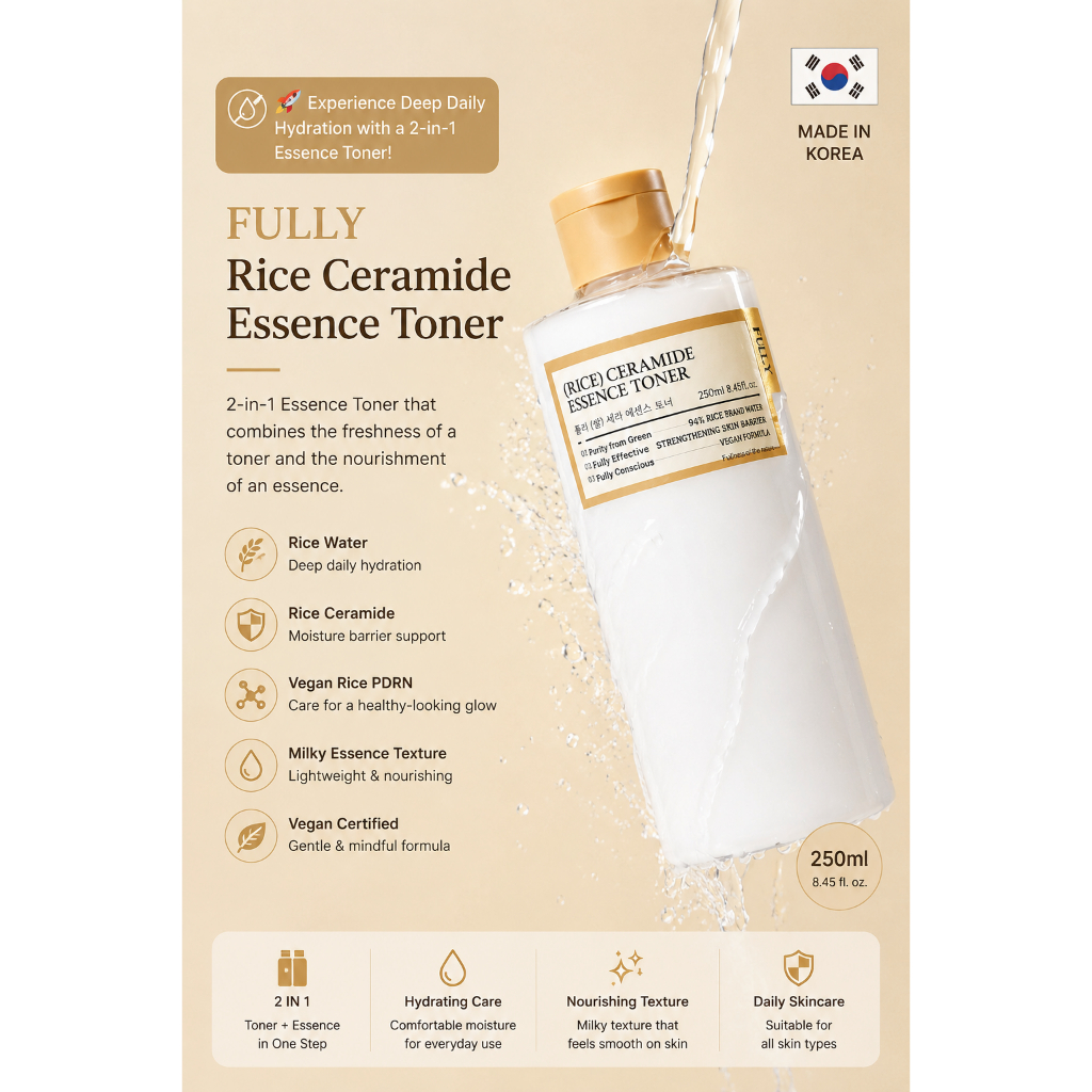 FULL Rice Ceramide Essence Toner 250ml 2 trong 1 Essence Toner Vegan Chăm sóc da Hàn Quốc Hydrating 