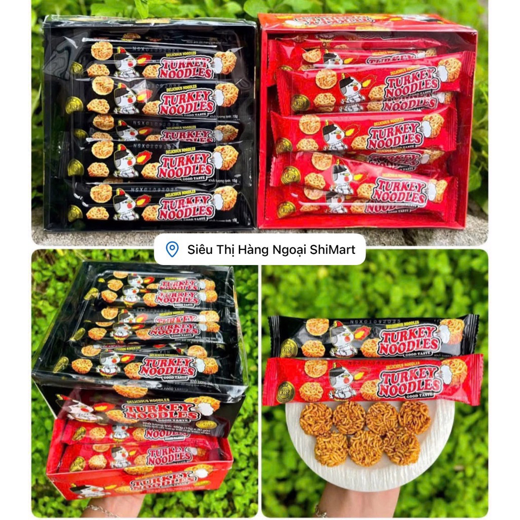 Snack Mì Turkey Noodles 450g (30 Gói x 15g) - Bánh Snack Mì Giòn Tẩm Gia Vị, 2 Hương Vị