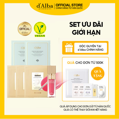 [d'Alba Official] Set ưu đãi giới hạn gồm 1 son làm đầy môi bản Nhật  3 mặt nạ thạch cao cấp 2 mặt nạ cica làm dịu da