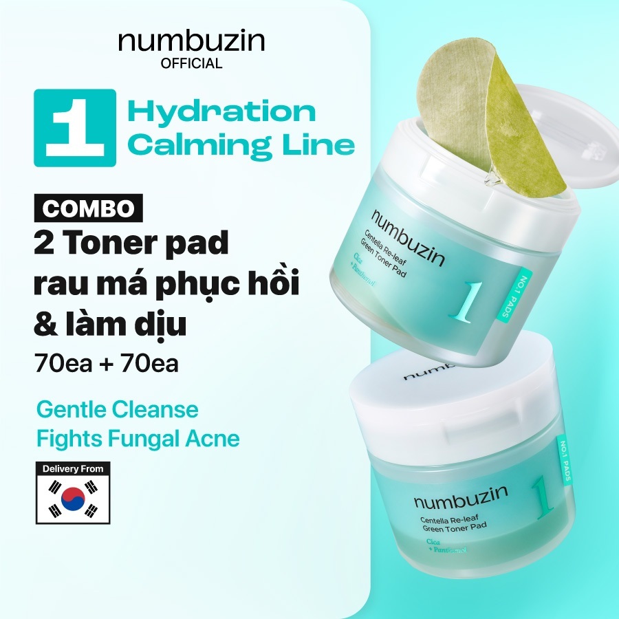 [Numbuzin Official] (DUO) numbuzin No.1 Toner Pad rau má làm dịu da – 70 miếng + 70 miếng
