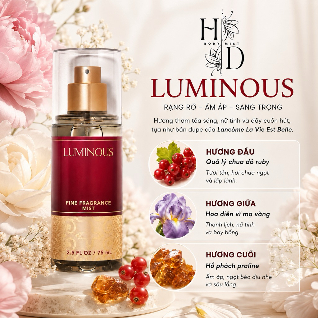 TRAVEL SIZE 75ML FULL SEAL LUMINOUS XỊT THƠM -BODY MIST
