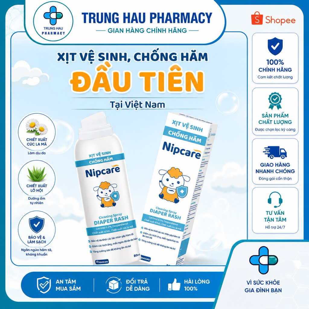 Xịt hăm Nipcare 80ml - Vệ sinh khi thay tã bỉm, ngừa hăm tả dạng phun sương