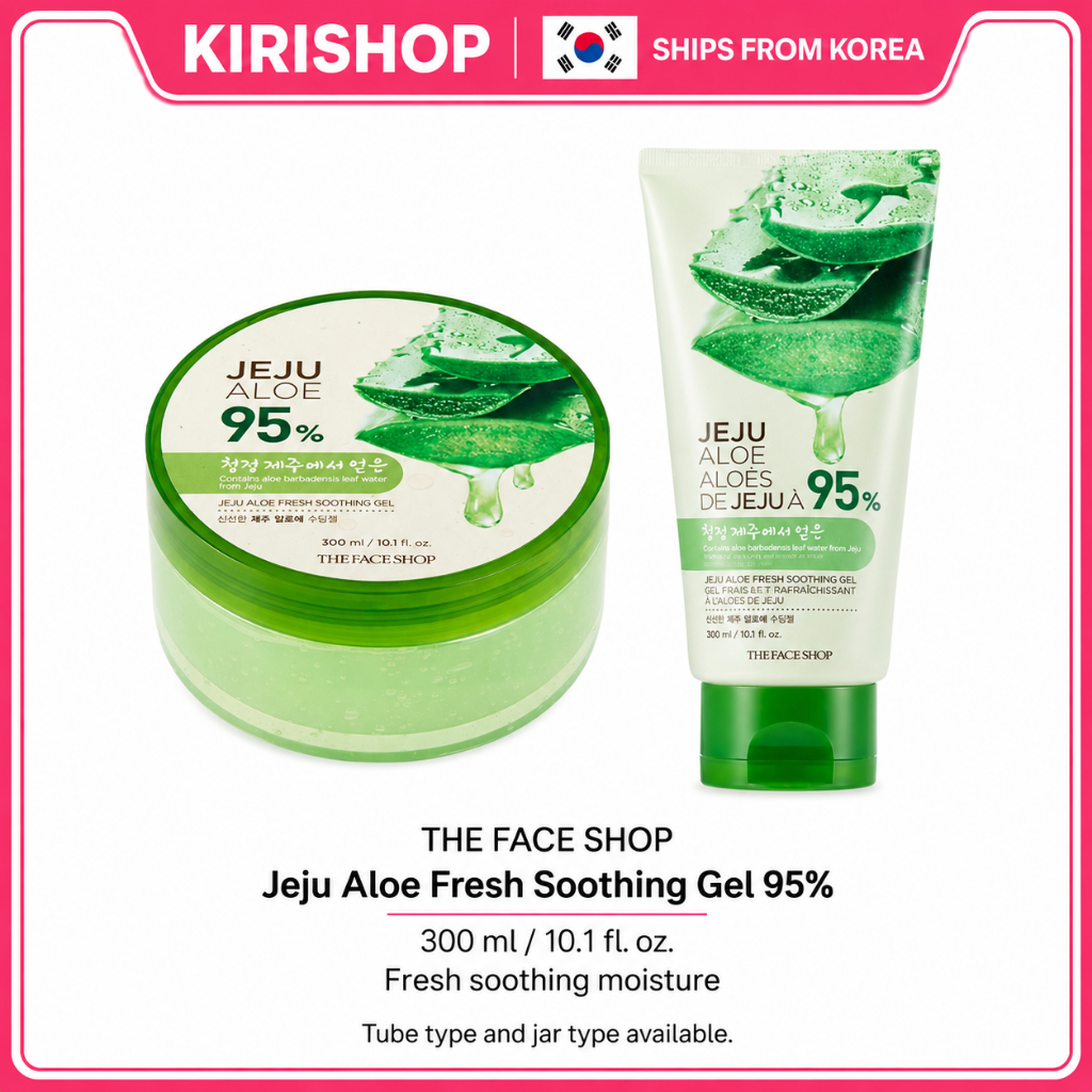 THE FACE SHOP Jeju Aloe Fresh Soothing Gel 300ml 95% Aloe Vera Dưỡng Ẩm Làm Mát Mặt Body Gel
