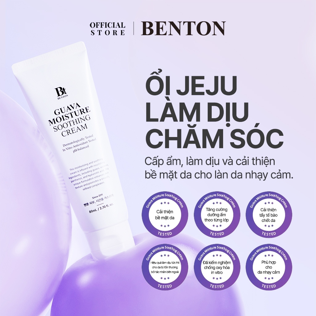[Benton Official] Kem Dưỡng Guava Moisture Soothing Cream – Làm dịu da, kết cấu mỏng nhẹ, cấp ẩm, hỗ