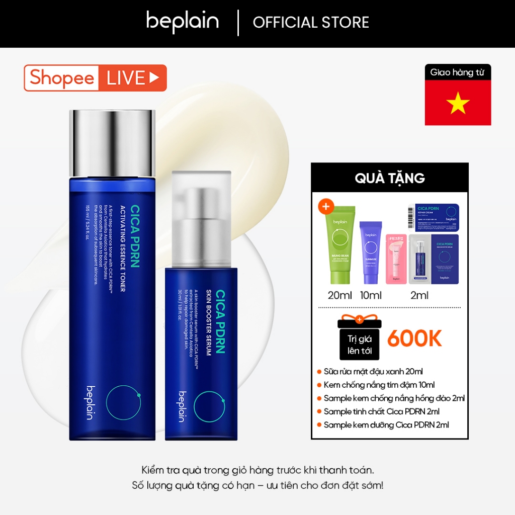 [Beplain X Lucie] [Combo Độc Quyền] Tinh chất BEPLAIN Cica PDRN Skin Booster Serum 30ml &  Toner tinh chất BEPLAIN Cica PDRN Activating Essence Toner 155ml – Phục hồi, tái sinh da, trẻ hoá & căng bóng