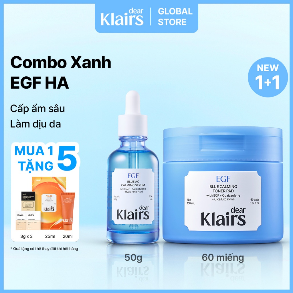 [Độc quyền Livestream] [Klairs Global] [Combo Xanh EGF HA] Dear Klairs EGF Blue AC Calming Serum 50g