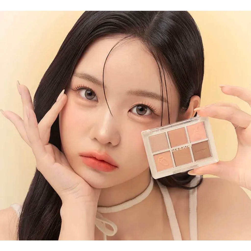 Bảng màu mắt mềm GIVERNY Lazy Bunny 3 màu | Phấn mắt 6 mảnh Matte & Shimmer | Trang điểm Hàn Quốc Co