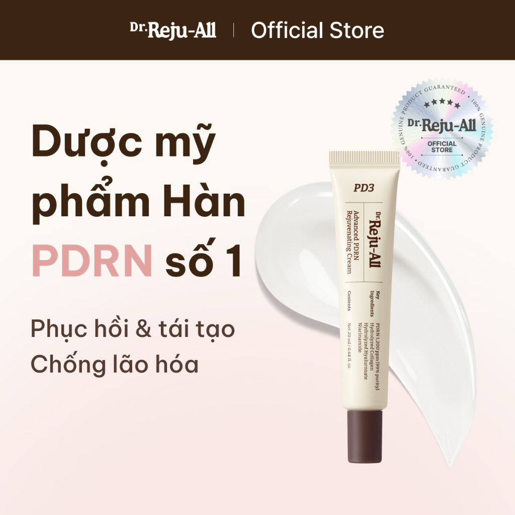 [Dr.Reju-All Official] PD3 Kem Dưỡng PDRN Phục Hồi & Tái Tạo Da 20ml / 5ml | Chống lão hóa, Da khô, Da nhạy cảm, 1.200ppm, Dược mỹ phẩm Hàn Quốc, Không gây mụn Panthenol, Niacinamide,Collagen