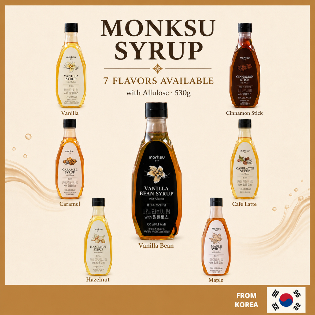 [Monksu] Xi-rô cà phê Allulose không đường 530g / Đậu vani Quế Caramel Hazelnut Maple Syrup 7 hương 