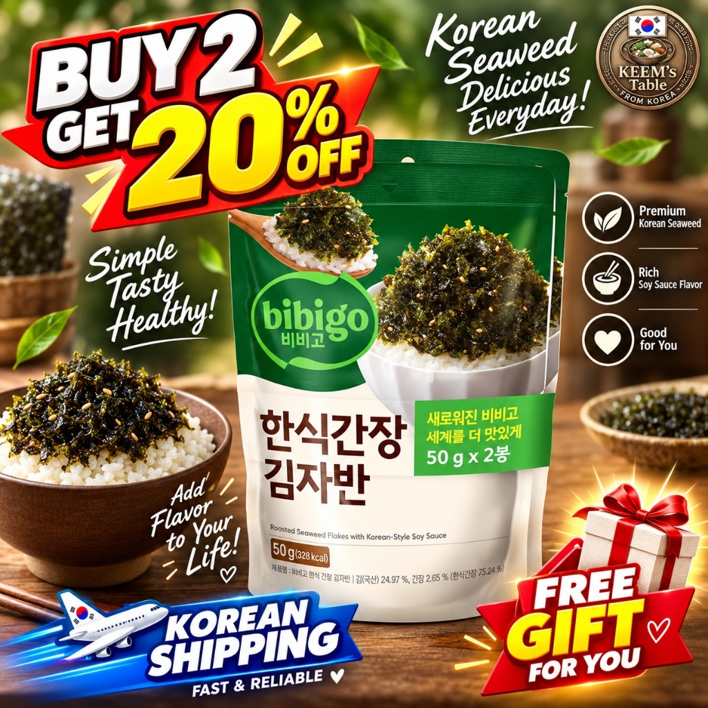 CJ Bibigo Hàn Quốc Rang Hạt Rong Biển Hương Vị Nước Tương 50g X 2 Savory K-Food Mukbang Cơm Ăn Nhẹ