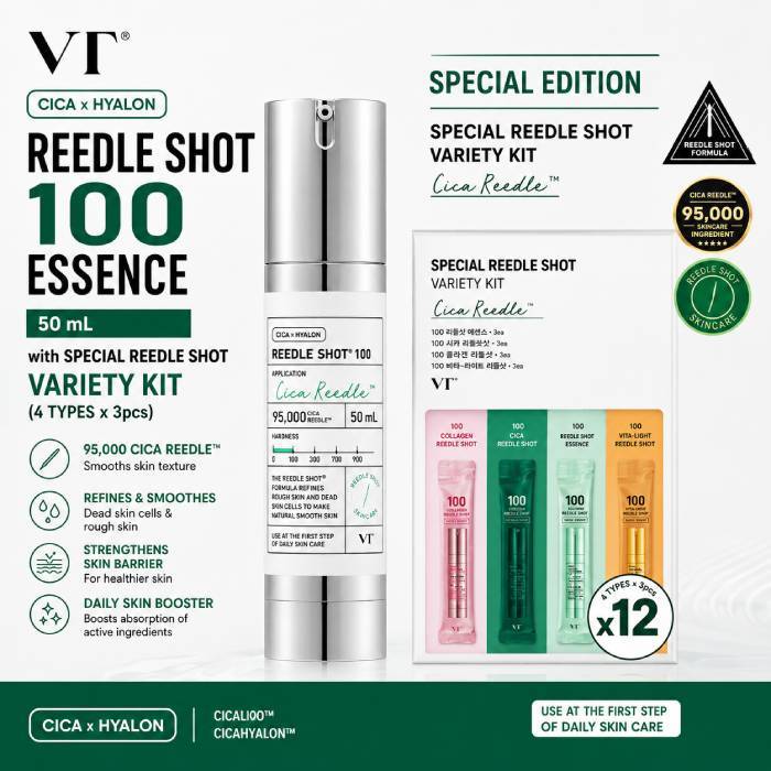 VT COSMETICS [Mỹ phẩm VT] Reedle Shot 100 Essence 50mL với Bộ đa dạng Reedle Shot đặc biệt (4 loại x