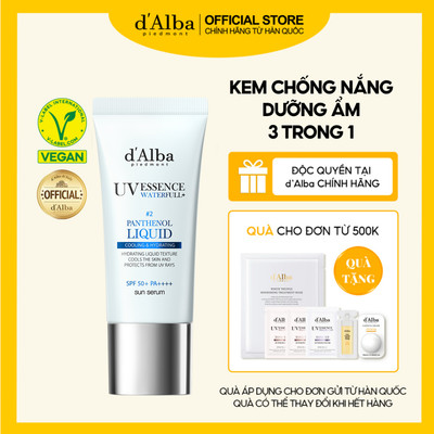 [d'Alba Official] Kem chống nắng 3 trong 1 chứa Panthenol mỏng nhẹ cấp nước Waterfull Panthenol Liquid Essence Sun Serum 50ml