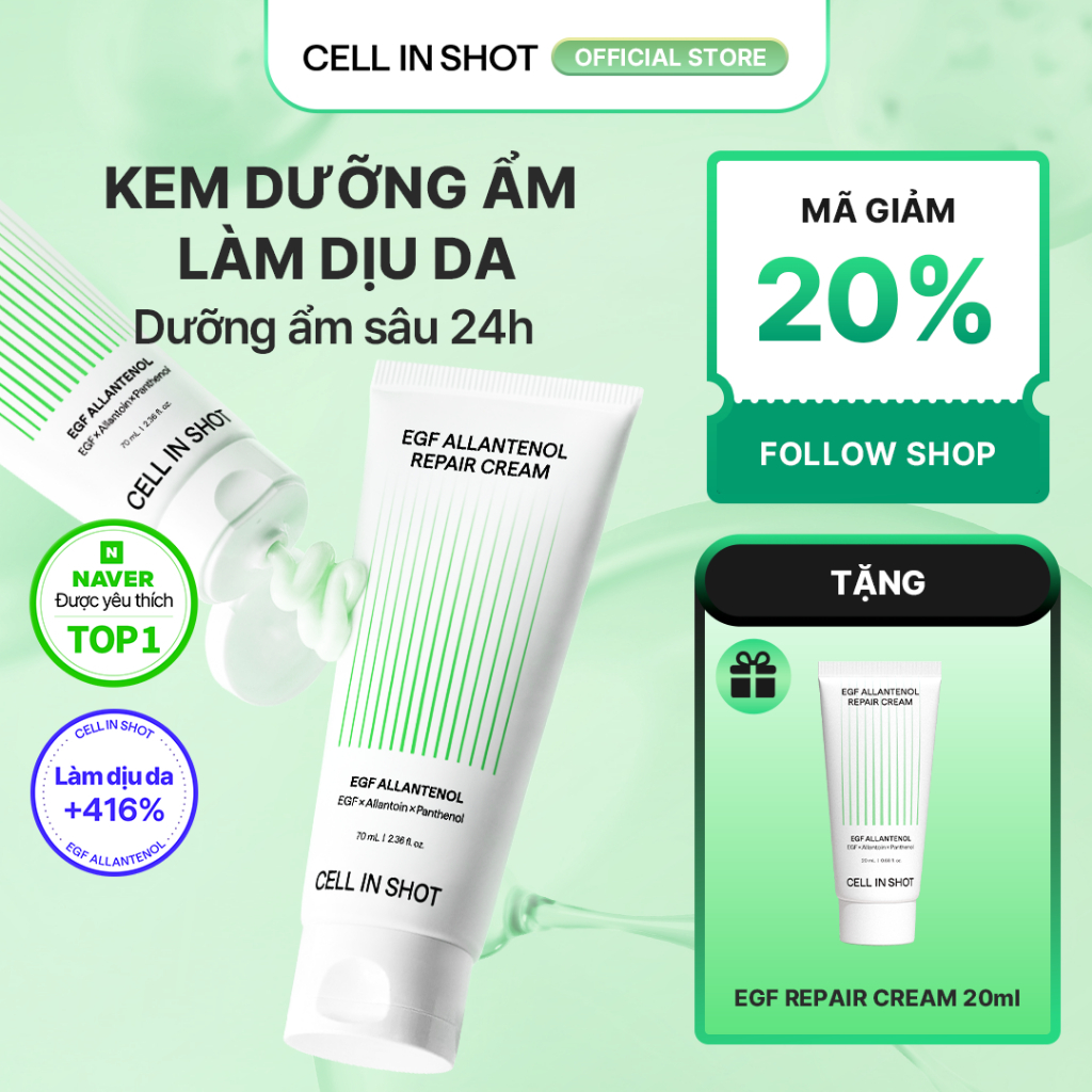 [CELL IN SHOT] Kem dưỡng EGF Allantenol Repair Cream 70ml phục hồi da, cấp ẩm, làm dịu, giảm đỏ cho da nhạy cảm