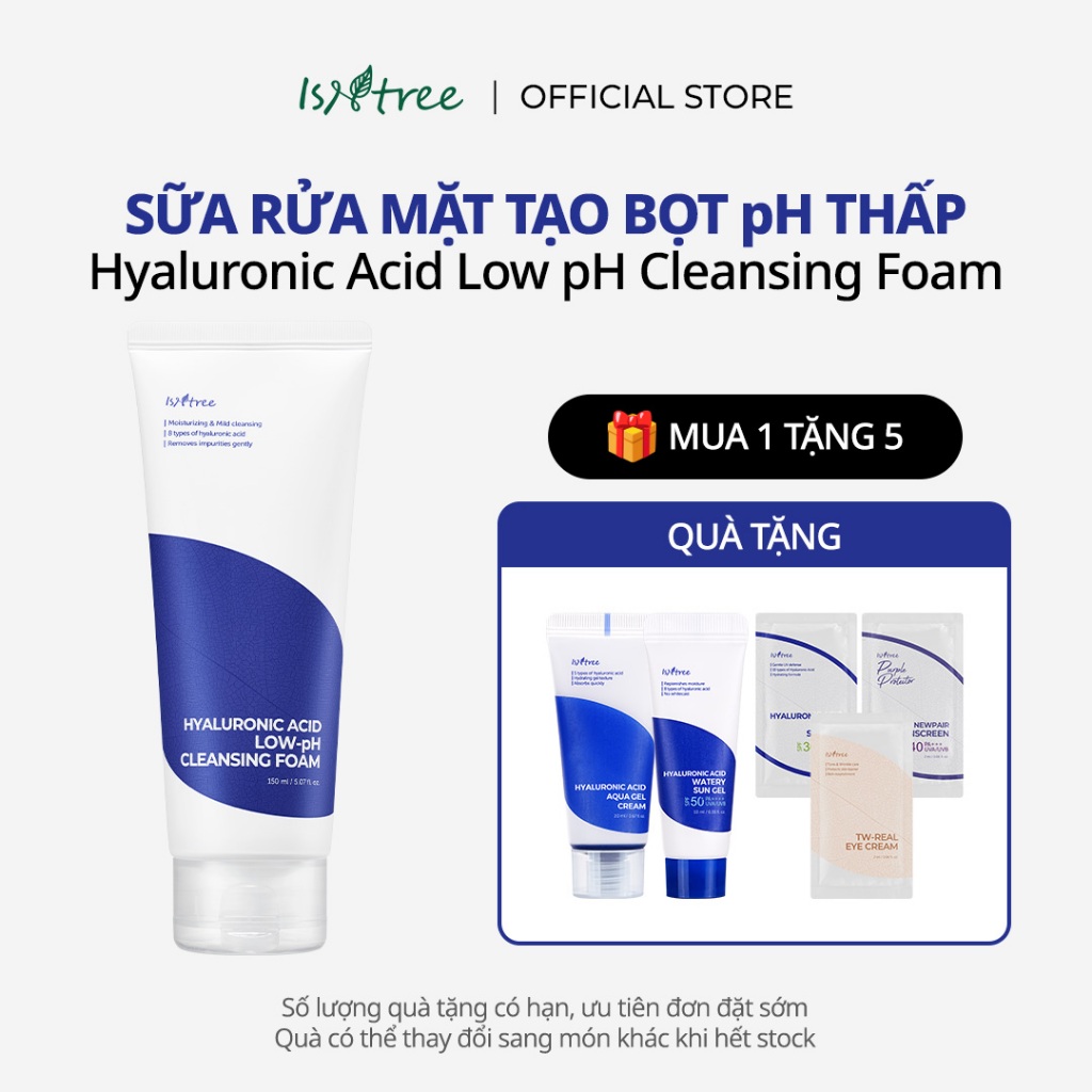 ISNTREE Sữa Rửa Mặt Tạo Bọt Hyaluronic Acid pH Thấp 150ml