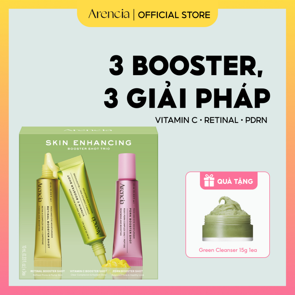 [Arencia] Bộ 3 Serum Booster Shot Vitamin C Retinal PDRN 10ml - Dưỡng Sáng Da Căng Bóng