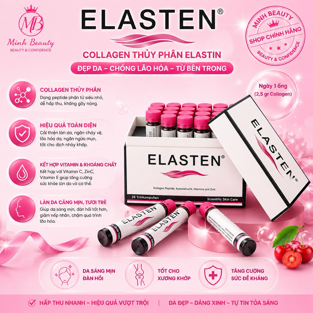 Chính hãng Collagen Elasten Đức Hộp 28 ống đẹp da kéo dài tuổi thanh xuân