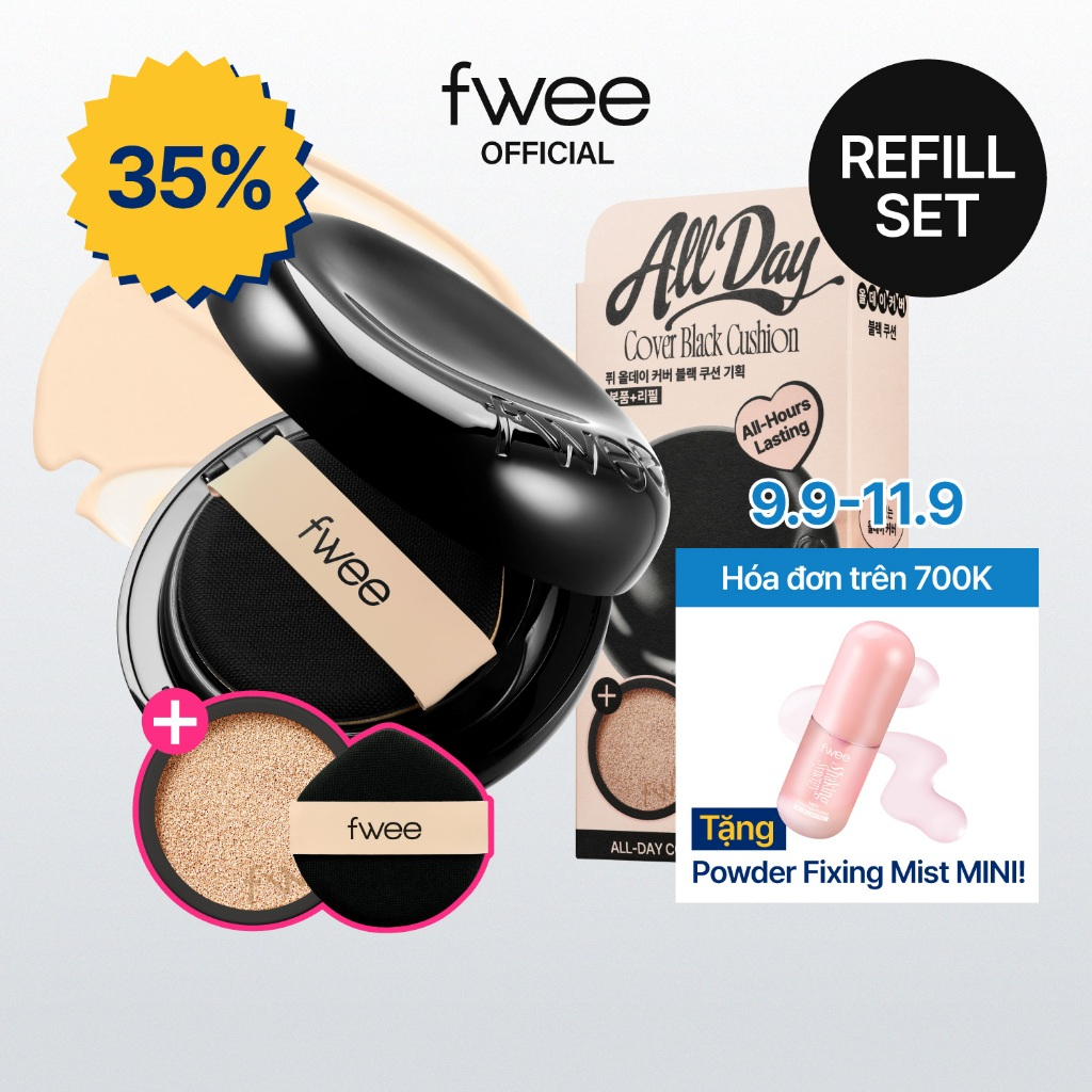 [Refill Set] fwee All-Day Cover Black Cushion (+ Refill 13g / Puff 1ea)