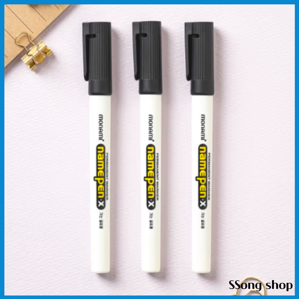 Monami Name Pen X – Bút đánh dấu vĩnh viễn cực mịn, Đen, 3P, Sản xuất tại Hàn Quốc