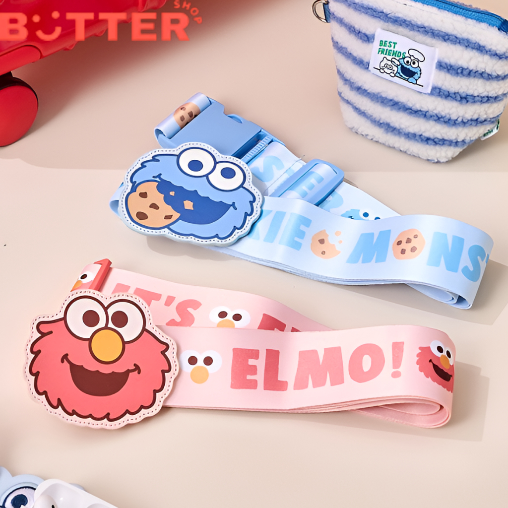 [Butter Shop] Sesame Street Elmo & Cookie Monster Leather Charm Luggage Belt Dây đai hành lý quyến r