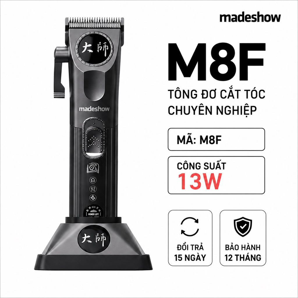 Tông Đơ Cắt Tóc Madeshow M8F 13W Chuyên Nghiệp - Pin 3200mAh, Màn Hình LED, Động Cơ Turbo 9000RPM, K
