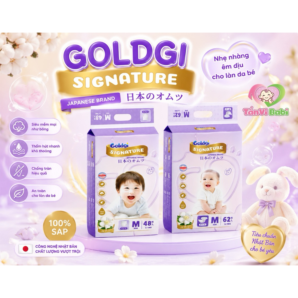 tã bỉm cao cấp Goldgi Signature mang thương hiệu Nhật Bản,